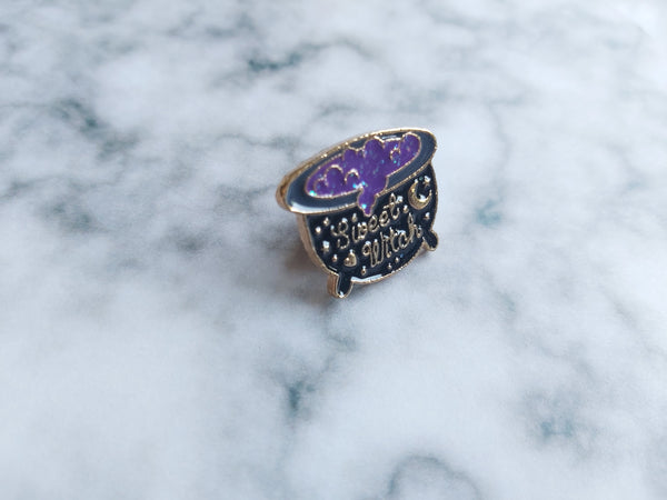 "Sweet Witch" Glitter Cauldron Pin Badge
