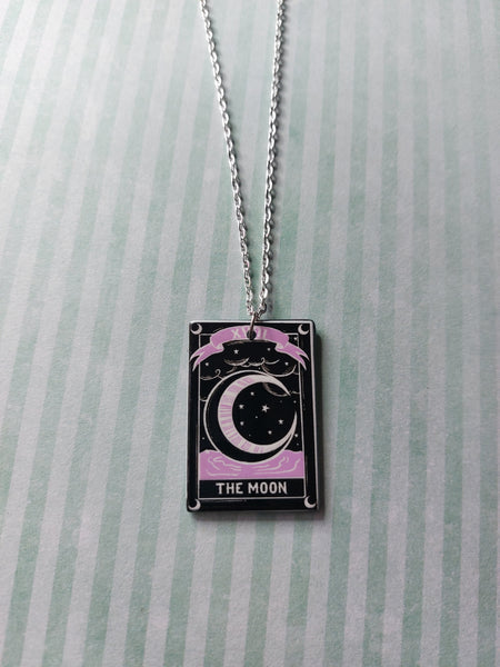 black & pink witchcraft necklace - tarot card (the moon) 