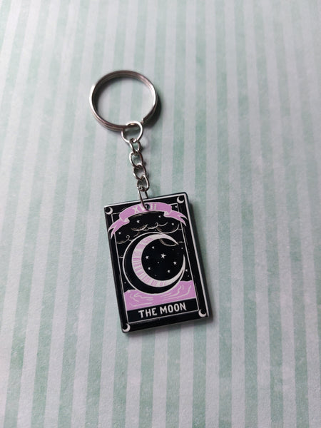 black & pink witchcraft keyring - tarot card (the moon) 