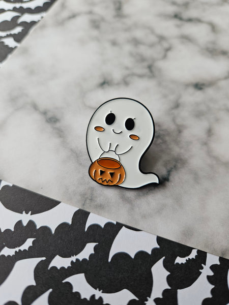 trick or treat ghost pin badge