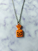 pumpkin trick or treat bag necklace