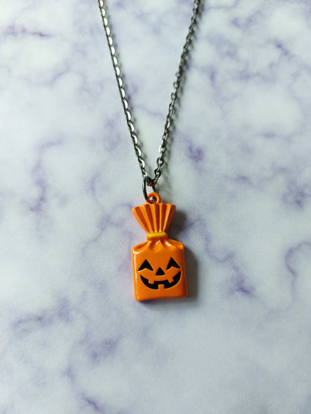 pumpkin trick or treat bag necklace
