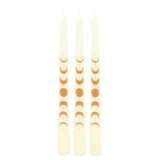 Set of 3 Off White Moon Phases Taper Dinner Candles