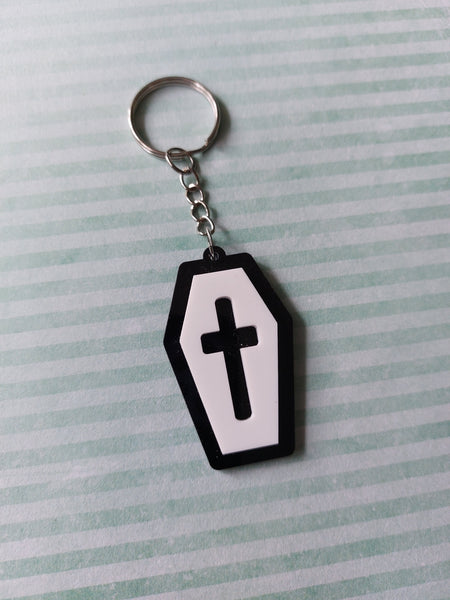 layered acrylic coffin keyring - white