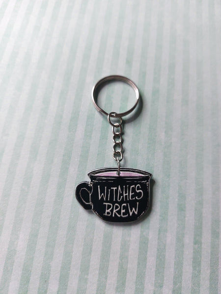 black & pink witchcraft keyring - witches brew