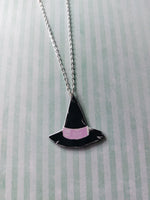 black & pink witchcraft necklace - witch hat 