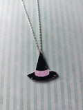 black & pink witchcraft necklace - witch hat 