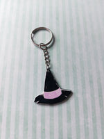black & pink witchcraft keyring - witch hat