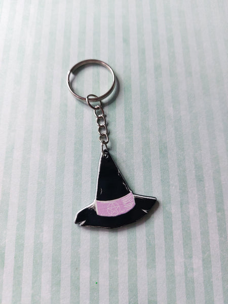 black & pink witchcraft keyring - witch hat