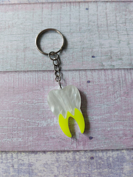 neon tooth keyring - yellow