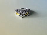 Owl Eyes Ring | Gothic Silver Plated Adjustable Ring | Dark Mystical Jewellery | Witchy Statement Ring