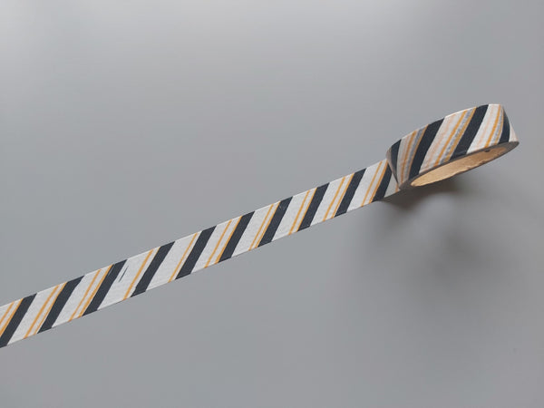 5m roll washi tape - stripes - black and orange 