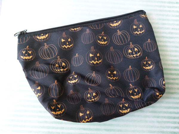pumpkin face printed make-up pouch - black & orange 