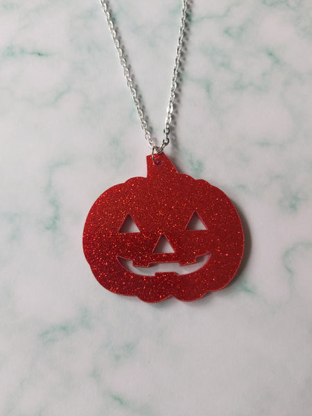 pumpkin necklace - red (glitter)