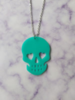 skull necklace - aqua
