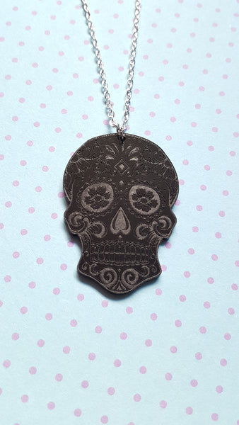 sugar skull necklace - black