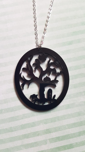 haunted tree cameo necklace - black