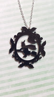 flying witch cameo necklace - black