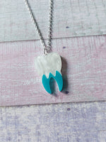 neon acrylic tooth necklace - blue 