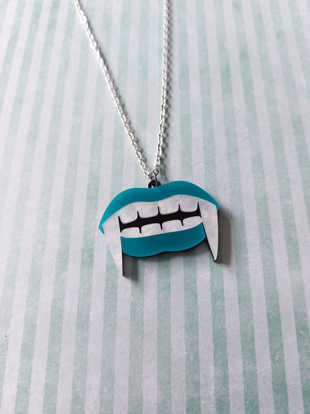 vampire fang necklace - blue 