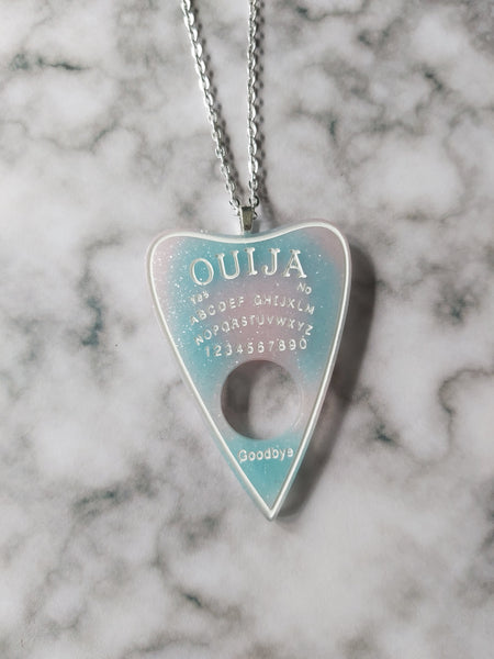 ouija planchette necklace - blue & pink 