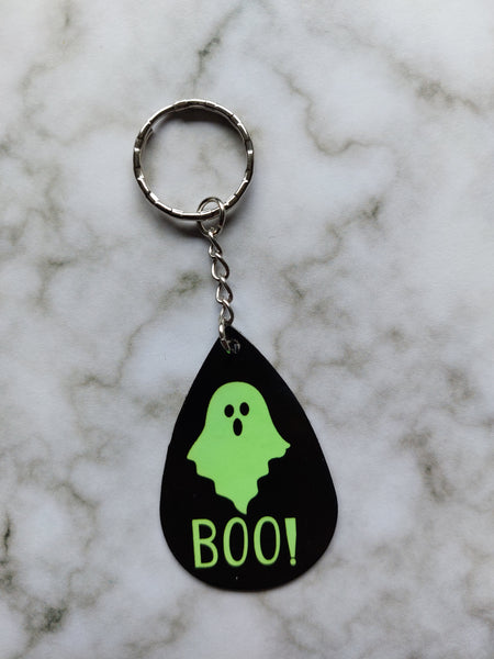 boo! ghost faux leather drop keyring (glow in the dark) 