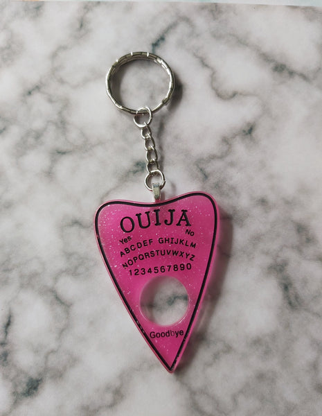 ouija planchette keyring - bright pink