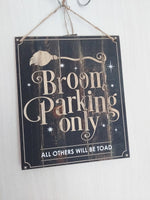 broom parking hanging wall sign 