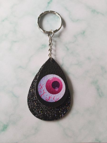 eyeball glitter faux leather drop keyring 