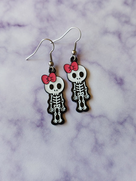 enamel skeleton earrings - girl