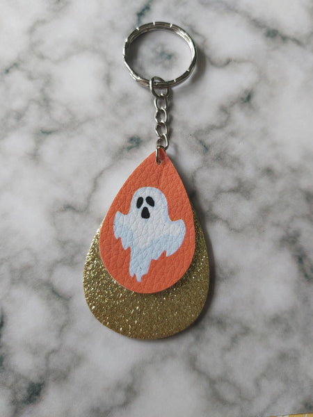 ghost glitter faux leather drop keyring