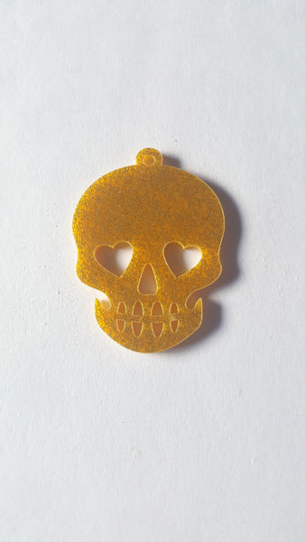 50mm acrylic skull pendant - gold (glitter)