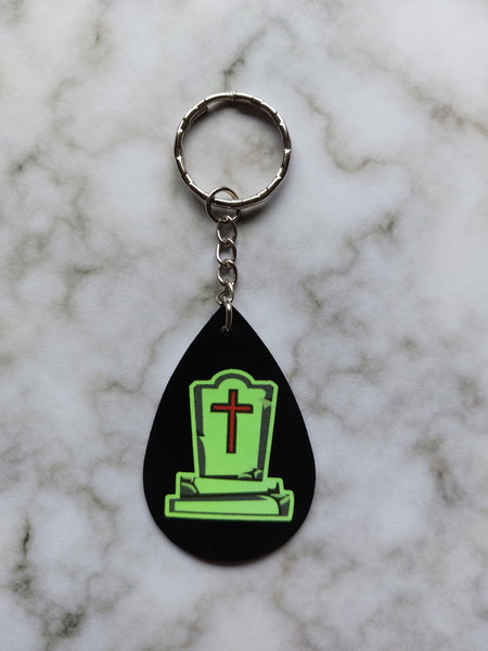 gravestone faux leather drop keyring (glow in the dark!) 