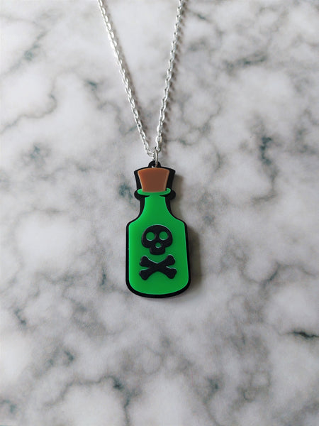 green skull poison bottle necklace 