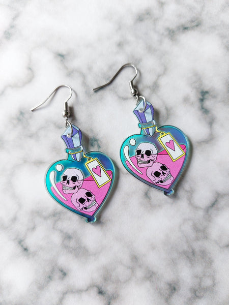 heart potion vial earrings