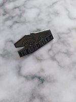 "i'm outta here" skeleton pin badge 