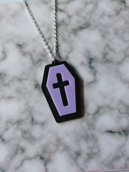 layered acrylic coffin necklace - lilac 