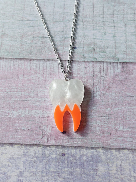 neon tooth necklace - orange