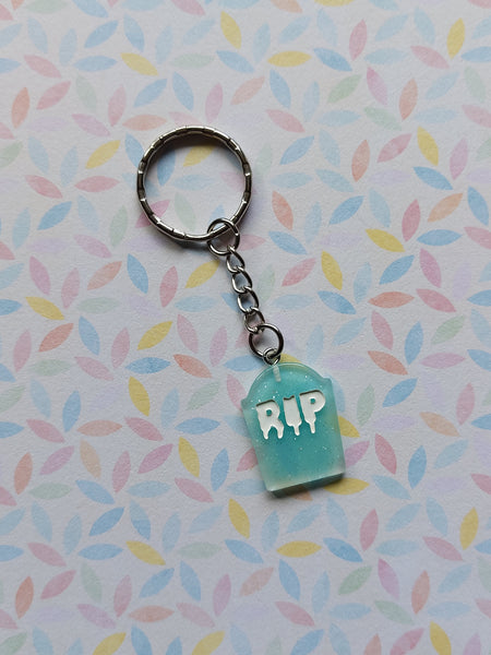 RIP gravestone keyring - pale blue (glitter) 