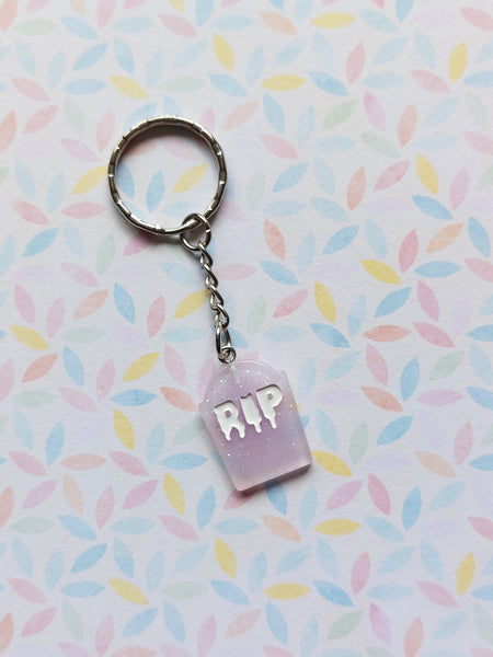 RIP gravestone keyring - pale purple (glitter) 
