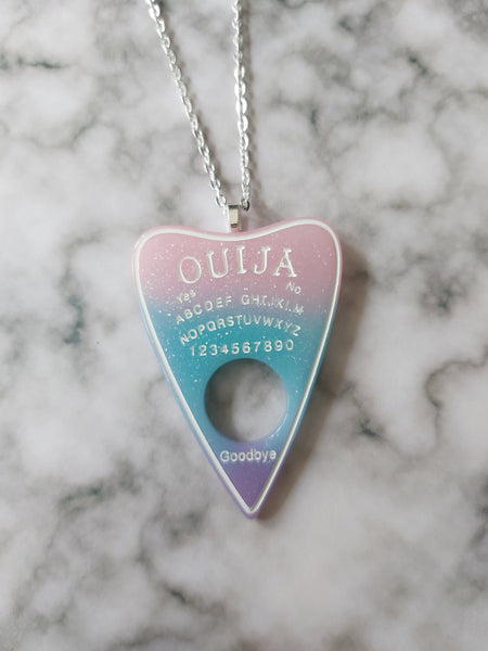 ouija planchette necklace - pink, blue & purple 