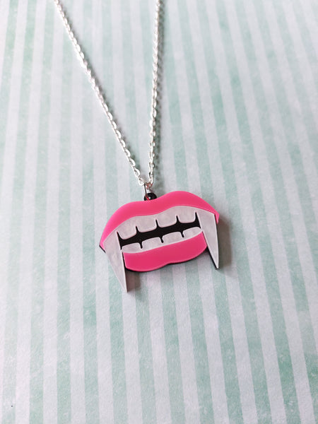 vampire fang necklace - pink 