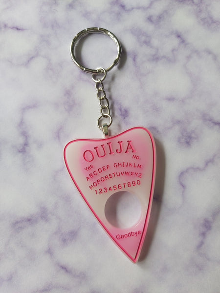 ouija planchette keyring - pink & white