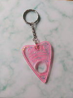 ouija planchette keyring - pink sparkle
