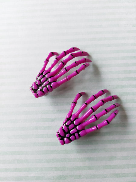 skeleton hand hair clips - purple 
