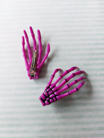 skeleton hand hair clips - purple