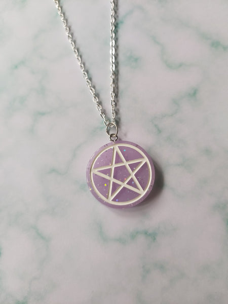 glitter pentagram necklace - purple