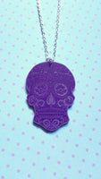 sugar skull necklace - purple