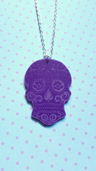 sugar skull necklace - purple
