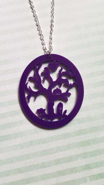 haunted tree cameo necklace - purple 